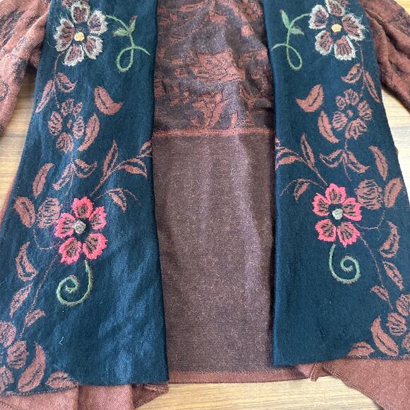 Caamana 100% Peruvian Alpaca Brown Floral Cardigan, Boho, Artisan, Luxury, Large - Picture 5 of 9